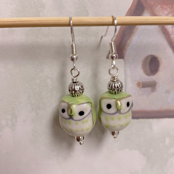 cocovalli Jewelry - NWOT Cute owl earrings chunky pale green silver purple